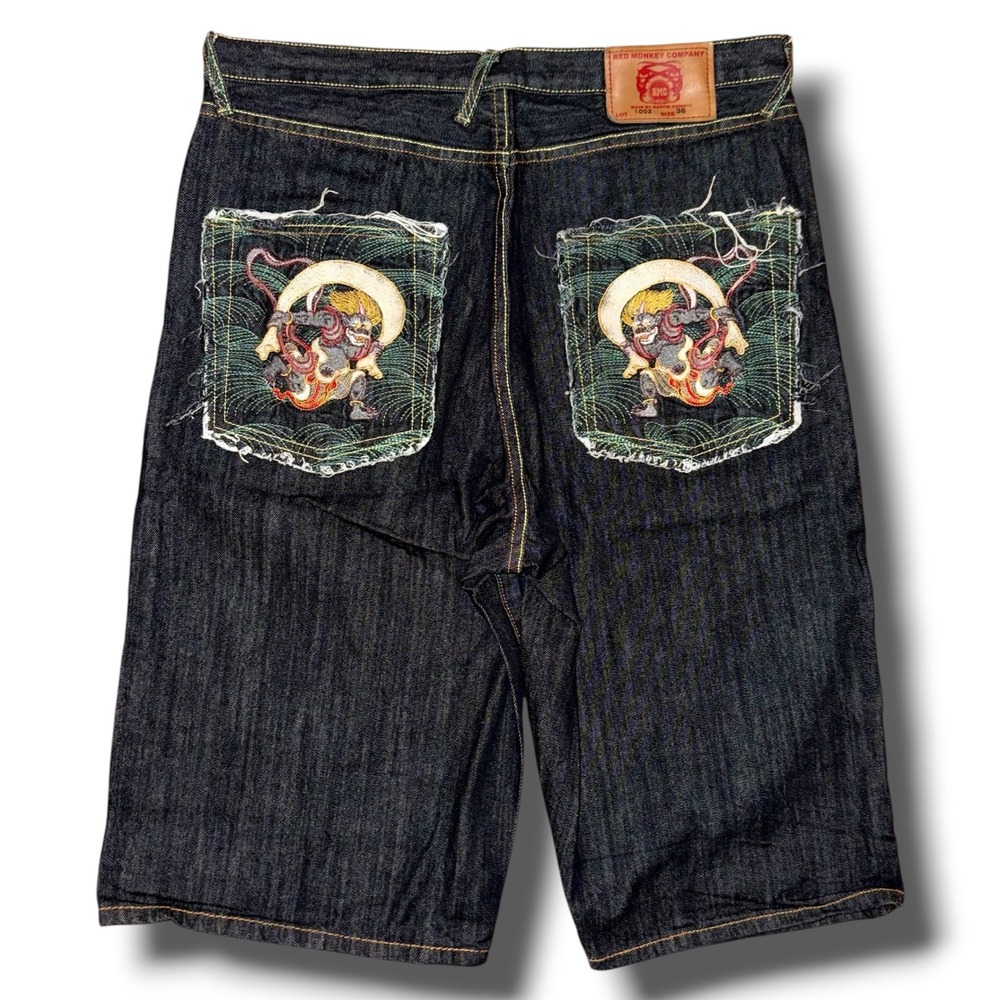 Red Monkey Company RMC Martin Ksohoh 1002 Indigo Denim Short Embroidered Size 36